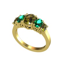 Peridot ve yeşil kuvars 8 ayar altın yüzük