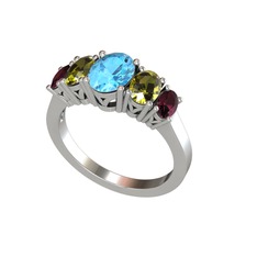 Oval 5 Taşlı Yüzük - Akuamarin, peridot ve kök yakut 925 ayar gümüş yüzük #1ct0gat