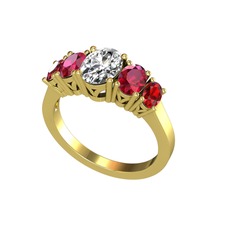 Oval 5 Taşlı Yüzük - Beyaz zirkon, rodolit garnet ve garnet 8 ayar altın yüzük #1cwrgan