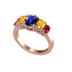 Lab safir, sitrin ve rodolit garnet 14 ayar rose altın yüzük