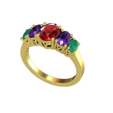 Garnet, ametist ve kök zümrüt 14 ayar altın yüzük