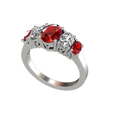 Garnet ve beyaz zirkon 14 ayar beyaz altın yüzük