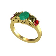Oval 5 Taşlı Yüzük - Kök zümrüt, peridot ve garnet 14 ayar altın yüzük #1e8zcs
