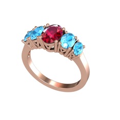 Rodolit garnet ve akuamarin 8 ayar rose altın yüzük
