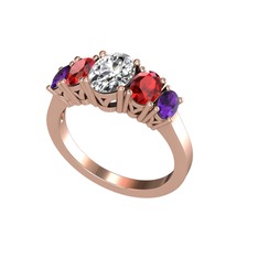 Oval 5 Taşlı Yüzük - Swarovski, garnet ve ametist 14 ayar rose altın yüzük #1eg23y6