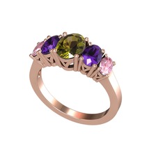 Oval 5 Taşlı Yüzük - Peridot, ametist ve pembe kuvars 18 ayar rose altın yüzük #1eldvk