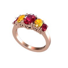 Oval 5 Taşlı Yüzük - Rodolit garnet ve sitrin 14 ayar rose altın yüzük #1emjiar