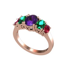 Oval 5 Taşlı Yüzük - Ametist, yeşil kuvars ve rodolit garnet 925 ayar rose altın kaplama gümüş yüzük #1enmdo0