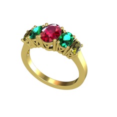 Oval 5 Taşlı Yüzük - Rodolit garnet, yeşil kuvars ve peridot 14 ayar altın yüzük #1f6iel9