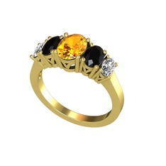 Oval 5 Taşlı Yüzük - Sitrin, siyah zirkon ve swarovski 8 ayar altın yüzük #1fgzcav