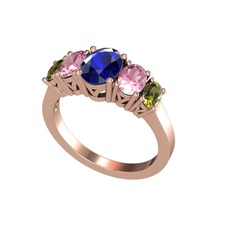 Lab safir, pembe kuvars ve peridot 8 ayar rose altın yüzük