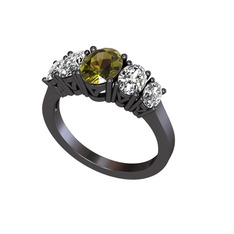 Oval 5 Taşlı Yüzük - Peridot ve beyaz zirkon 925 ayar siyah rodyum kaplama gümüş yüzük #1fusumv