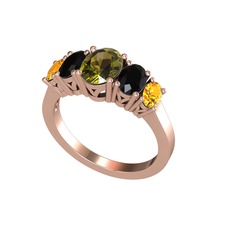 Oval 5 Taşlı Yüzük - Peridot, siyah zirkon ve sitrin 18 ayar rose altın yüzük #1fxxxtb