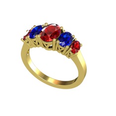 Garnet ve lab safir 925 ayar altın kaplama gümüş yüzük