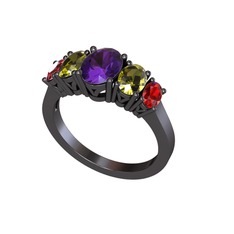 Oval 5 Taşlı Yüzük - Ametist, peridot ve garnet 925 ayar siyah rodyum kaplama gümüş yüzük #1g4gpu3