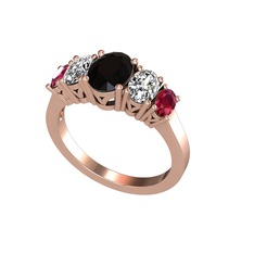 Oval 5 Taşlı Yüzük - Siyah zirkon, beyaz zirkon ve rodolit garnet 14 ayar rose altın yüzük #1g5no9l