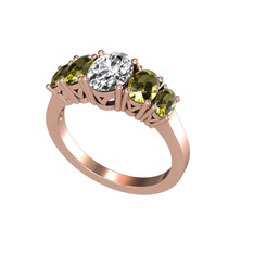 Beyaz zirkon ve peridot 8 ayar rose altın yüzük