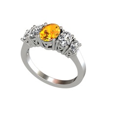 Sitrin, beyaz zirkon ve swarovski 14 ayar beyaz altın yüzük