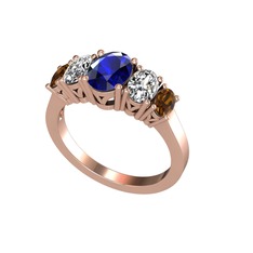 Lab safir, swarovski ve dumanlı kuvars 18 ayar rose altın yüzük