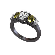 Oval 5 Taşlı Yüzük - Swarovski, peridot ve beyaz zirkon 925 ayar siyah rodyum kaplama gümüş yüzük #1glpybe
