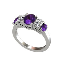 Ametist ve swarovski 8 ayar beyaz altın yüzük