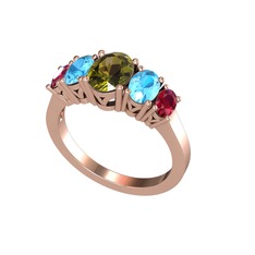 Peridot, akuamarin ve rodolit garnet 18 ayar rose altın yüzük