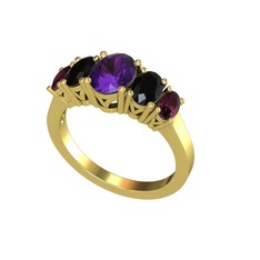 Oval 5 Taşlı Yüzük - Ametist, siyah zirkon ve kök yakut 18 ayar altın yüzük #1gy6p8d