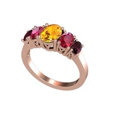 Sitrin, rodolit garnet ve kök yakut 18 ayar rose altın yüzük