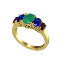 Oval 5 Taşlı Yüzük - Kök zümrüt, lab safir ve kök yakut 925 ayar altın kaplama gümüş yüzük #1h7k8se