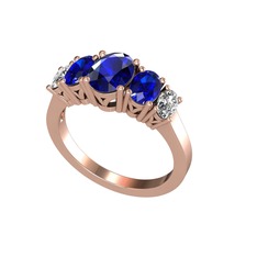 Lab safir ve swarovski 18 ayar rose altın yüzük