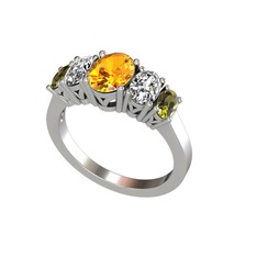 Sitrin, swarovski ve peridot 14 ayar beyaz altın yüzük
