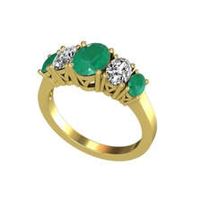 Oval 5 Taşlı Yüzük - Kök zümrüt ve swarovski 925 ayar altın kaplama gümüş yüzük #1hi9si3