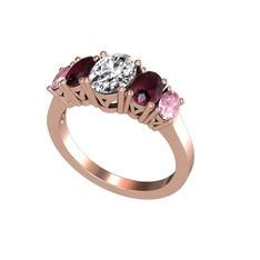 Swarovski, kök yakut ve pembe kuvars 18 ayar rose altın yüzük