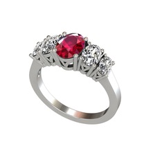 Oval 5 Taşlı Yüzük - Rodolit garnet, swarovski ve beyaz zirkon 8 ayar beyaz altın yüzük #1hmfnj5