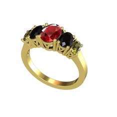 Oval 5 Taşlı Yüzük - Garnet, siyah zirkon ve peridot 8 ayar altın yüzük #1hougt7
