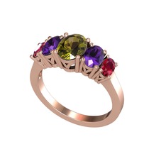 Oval 5 Taşlı Yüzük - Peridot, ametist ve rodolit garnet 14 ayar rose altın yüzük #1hxbpw5