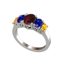 Oval 5 Taşlı Yüzük - Kök yakut, lab safir ve sitrin 8 ayar beyaz altın yüzük #1i87z8