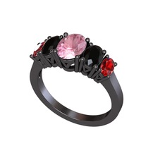 Oval 5 Taşlı Yüzük - Pembe kuvars, siyah zirkon ve garnet 925 ayar siyah rodyum kaplama gümüş yüzük #1i92lug