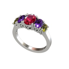 Rodolit garnet, ametist ve peridot 14 ayar beyaz altın yüzük