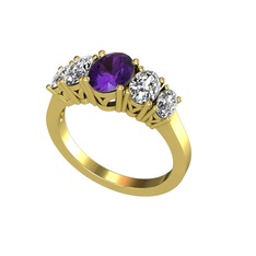 Ametist, swarovski ve beyaz zirkon 925 ayar altın kaplama gümüş yüzük