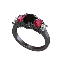 Oval 5 Taşlı Yüzük - Siyah zirkon, rodolit garnet ve beyaz zirkon 925 ayar siyah rodyum kaplama gümüş yüzük #1irzwer