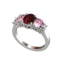 Kök yakut, pembe kuvars ve swarovski 14 ayar beyaz altın yüzük