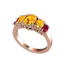 Oval 5 Taşlı Yüzük - Sitrin ve rodolit garnet 18 ayar rose altın yüzük #1iyqb84