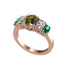 Oval 5 Taşlı Yüzük - Peridot, swarovski ve yeşil kuvars 18 ayar rose altın yüzük #1j00i18
