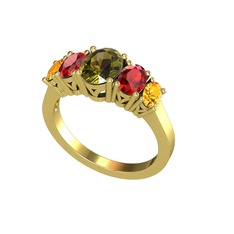 Oval 5 Taşlı Yüzük - Peridot, garnet ve sitrin 18 ayar altın yüzük #1j6m2rp