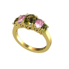 Peridot ve pembe kuvars 18 ayar altın yüzük