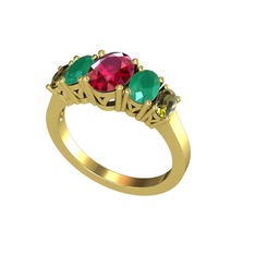 Rodolit garnet, kök zümrüt ve peridot 8 ayar altın yüzük