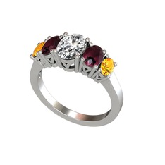 Oval 5 Taşlı Yüzük - Swarovski, kök yakut ve sitrin 14 ayar beyaz altın yüzük #1jjffdj
