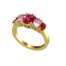 Rodolit garnet, pembe kuvars ve garnet 8 ayar altın yüzük