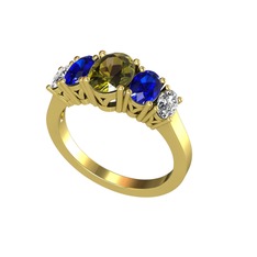 Oval 5 Taşlı Yüzük - Peridot, lab safir ve swarovski 14 ayar altın yüzük #1jzb2no